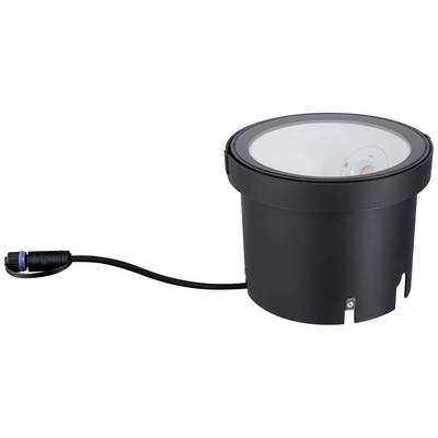 Un projecteur rond noir encastrable au sol avec connexion câblée. Adapté pour l'éclairage extérieur et l'installation au sol.