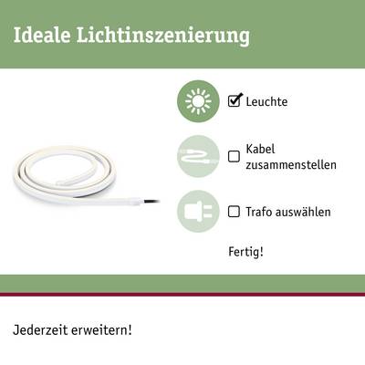 « Mise en scène lumineuse idéale » : L'illustration montre un luminaire, avec les étapes de raccordement du câble, sélection du transformateur ; Terminé !