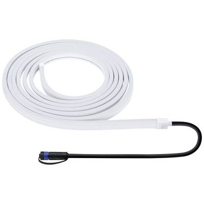 Câble blanc et plat avec un connecteur noir et rond à l'extrémité. Adapté pour les branchements électroniques ou électriques.