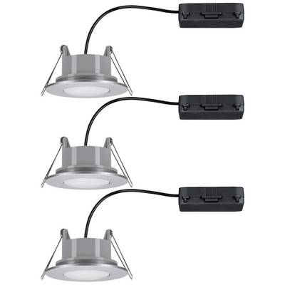 Trois luminaires encastrés au plafond ronds à LED, avec des boîtiers de connexion noirs, alignés verticalement. Idéal pour des solutions d'éclairage modernes.