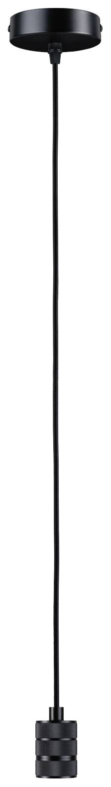 Suspension noire au design épuré avec un long câble ; adaptée aux intérieurs modernes.
