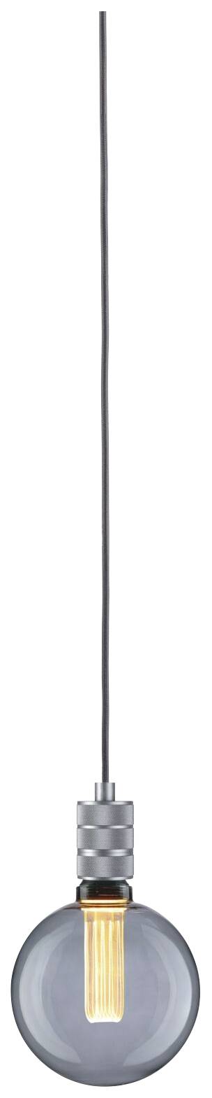 Une ampoule suspendue avec un filament visible et un long câble. L'ampoule diffuse une lumière douce et chaleureuse.