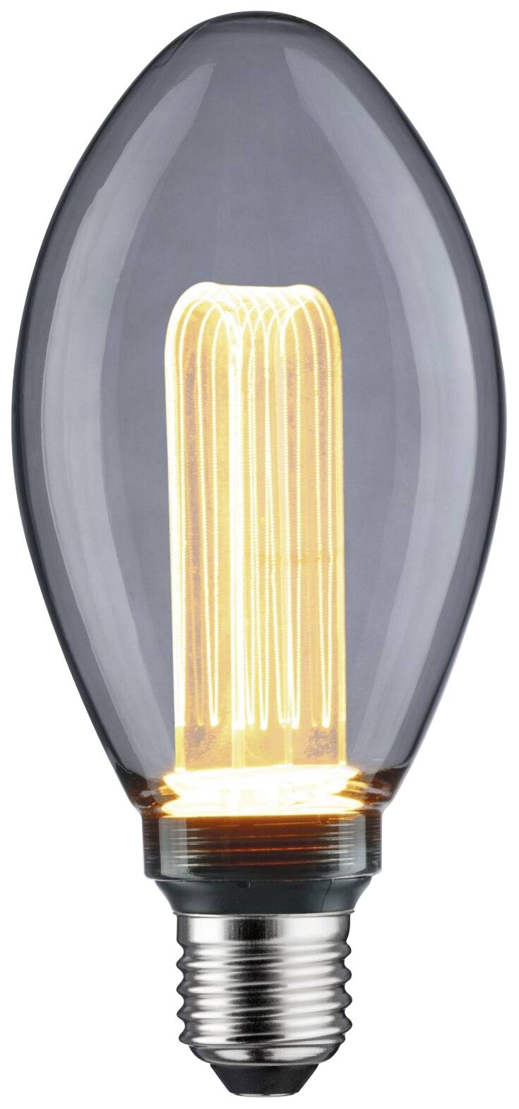 Ampoule en forme de goutte avec filament lumineux visible.