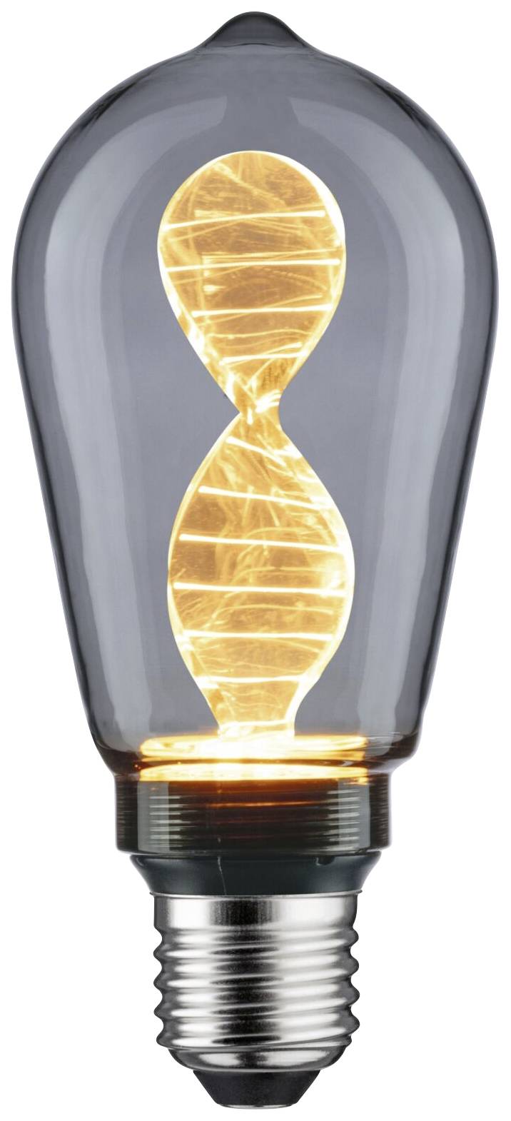 Une ampoule Edison s'illumine, avec un filament en spirale bien visible qui diffuse une lumière chaleureuse.
