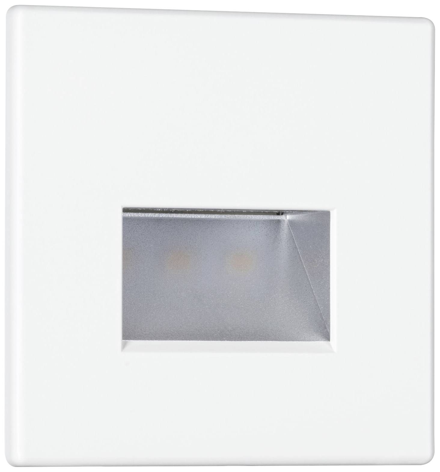 Applique murale LED blanche avec boîtier rectangulaire en métal et diffuseur biseauté.