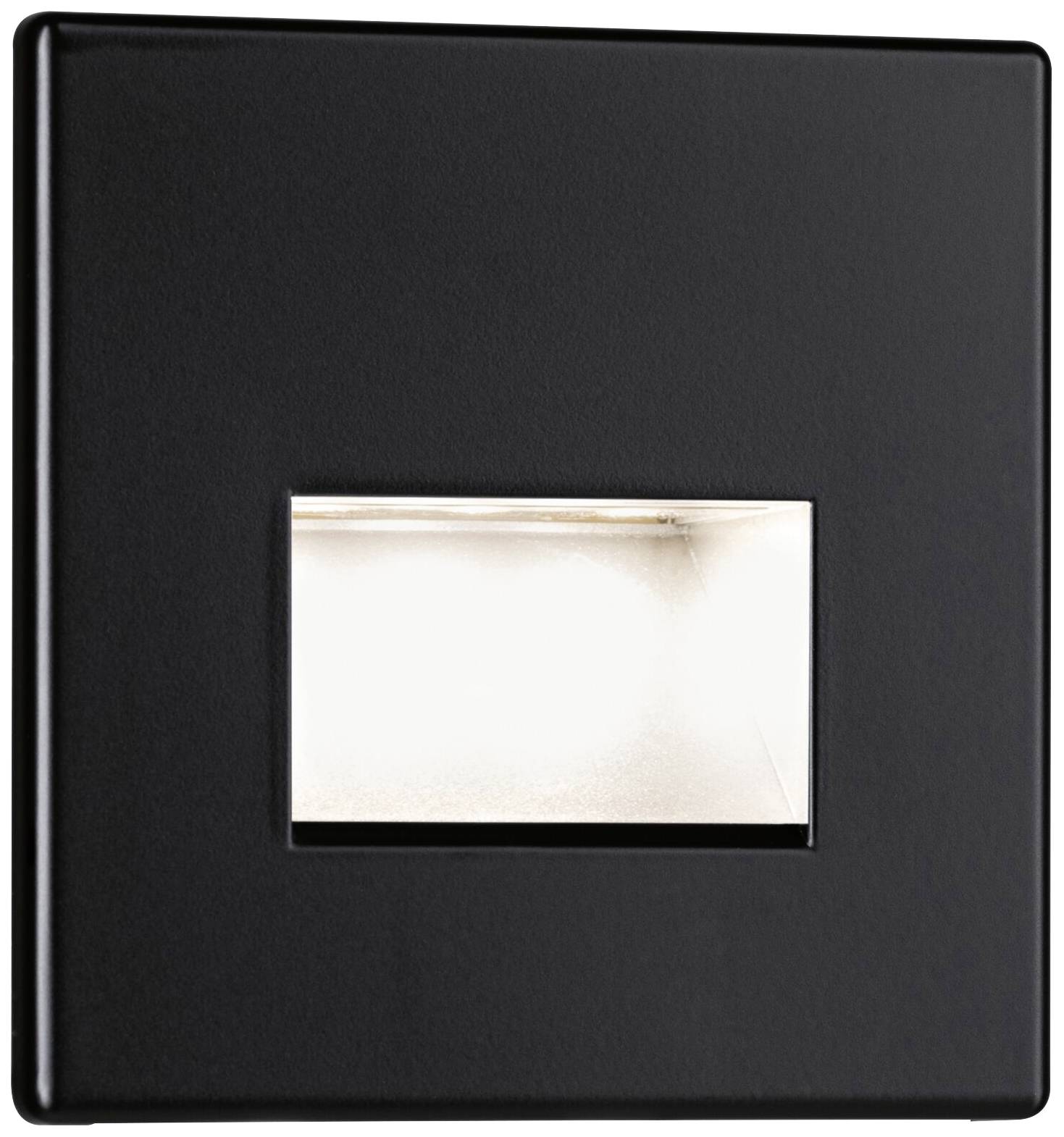 Applique murale encastrée noire avec découpe lumineuse rectangulaire, diffusant une lumière blanche vers le bas. Idéale pour les escaliers ou les couloirs.