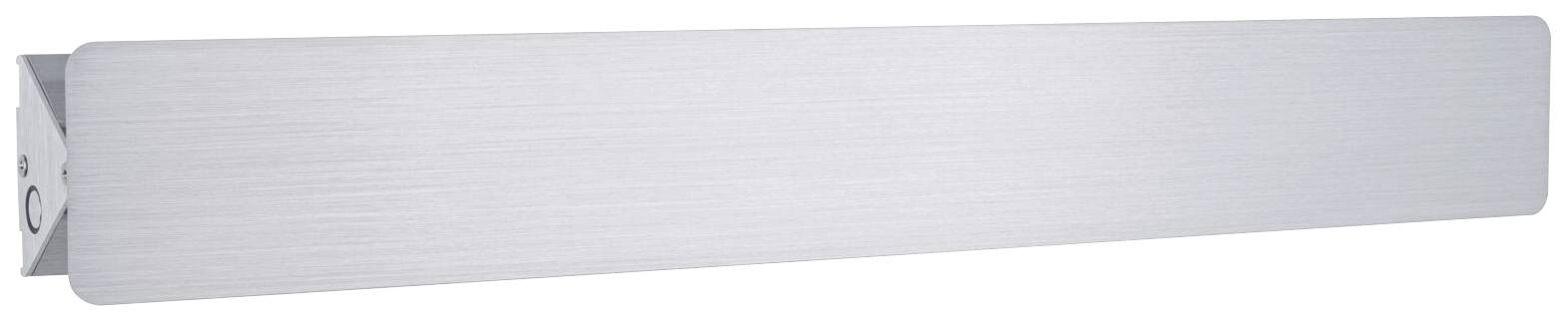 Une bande rectangulaire horizontale en aluminium à surface brossée, probablement un composant décoratif ou fonctionnel.