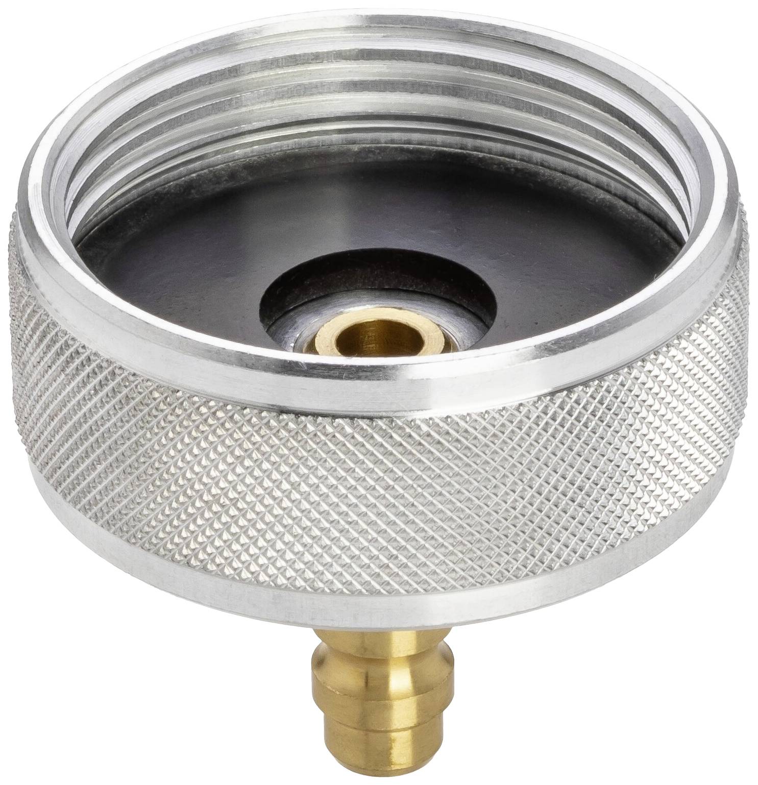 Connecteur de tuyau métallique à surface rainurée et raccord en laiton.