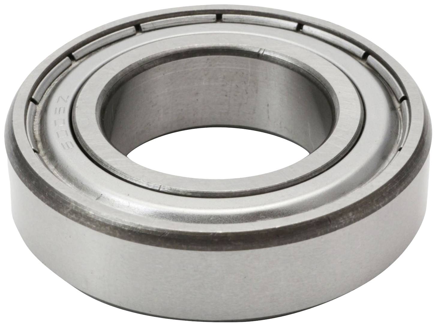 Un roulement à billes métallique, cylindrique avec une ouverture circulaire au centre, est utilisé pour réduire le frottement dans les machines.