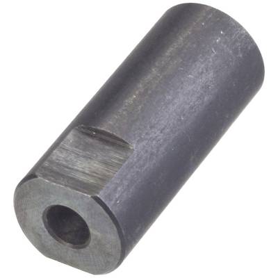 Une pièce métallique cylindrique avec un alésage au centre et un côté aplati.