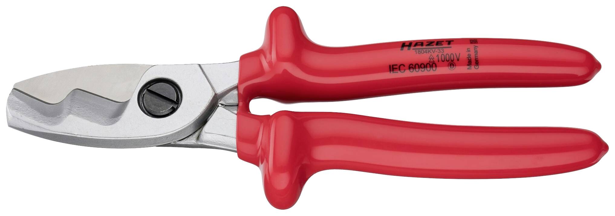 Coupe-câbles rouge avec poignées ergonomiques, portant le nom de marque 'Hazet' sur la poignée. Adapté pour couper des fils et des câbles.