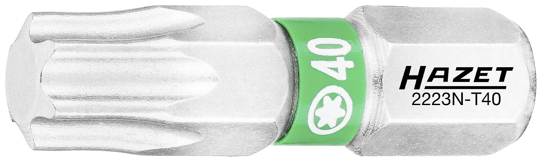 Embout Torx de Hazet, modèle 2223N-T40, avec finition argentée et anneau vert, la taille '40' étant indiquée.