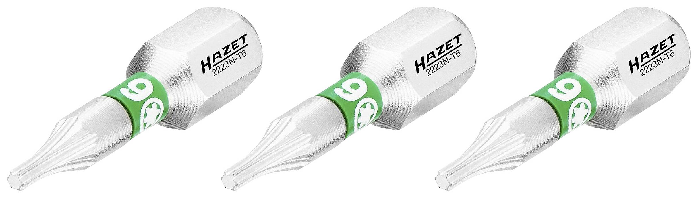 Trois outils argentés avec un marquage vert et l'inscription 'Hazet 2290T/9'. Ils sont effilés et disposés en ligne.