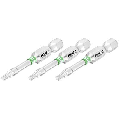 'Trois embouts Torx Hazet n° 3078-T10 en acier avec anneau vert. Ils sont adaptés pour la fixation de vis dans les outils.'