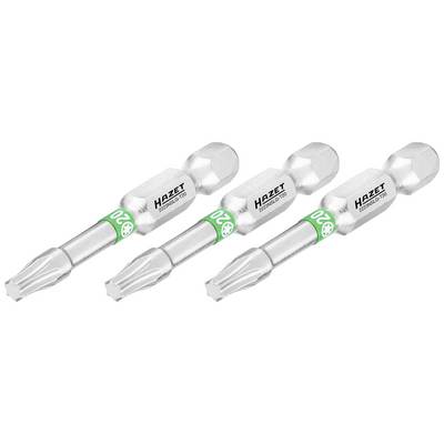 Trois embouts Torx argentés de Hazet, taille T20, sont disposés côte à côte, chacun portant un marquage vert sur la tige.