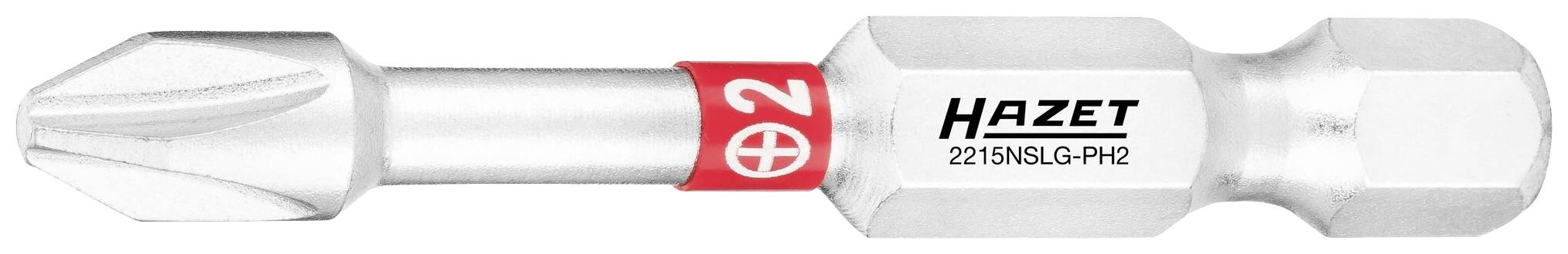 Embout cruciforme HAZET avec pointe PHR2 et anneau rouge ; Modèle 2215NSLG-PHR2, adapté aux travaux de vissage.
