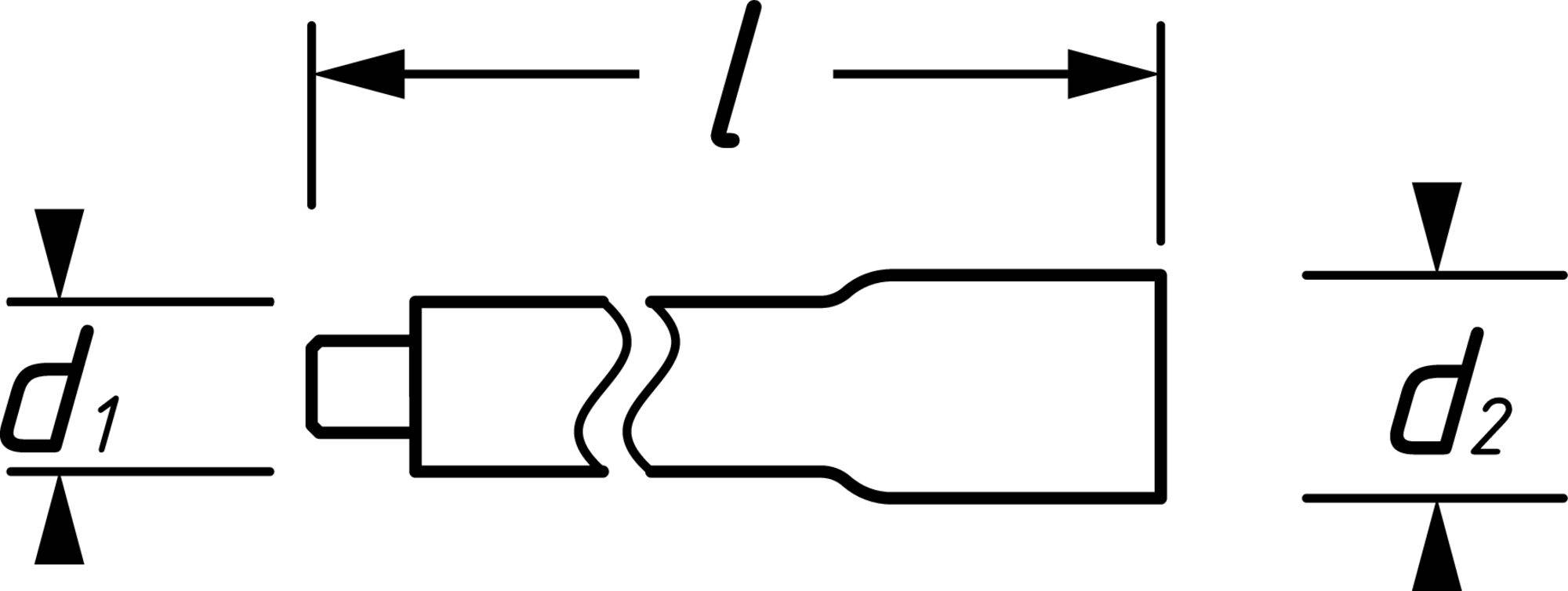 'Esquisse d'un objet cylindrique, longueur l, diamètres d1 et d2.'