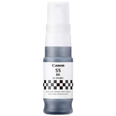 Bouteille d'encre de Canon, numéro de modèle 55 BK, couleur Noir, compatible avec imprimantes, fabriquée au Japon.