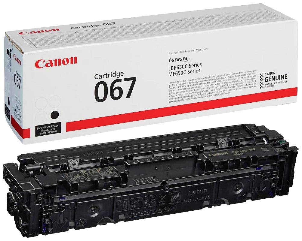 Canon 067 Cartouche de toner avec emballage. Compatible avec les séries i-SENSYS LBP630C et MF650C. Produit en noir.
