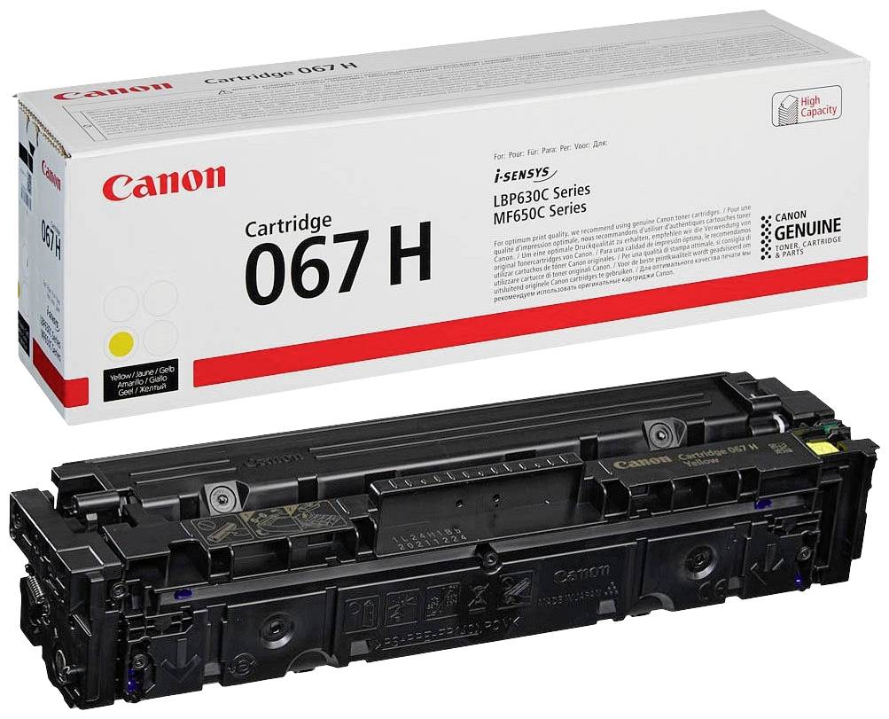 Cartouche de toner Canon, modèle 067 H, compatible avec les séries d'imprimantes i-Sensys LBP630C et MF650C. Emballage avec informations sur le produit.