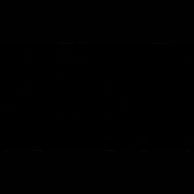 'Dessin technique d'un chariot avec des roues. Dimensions : 890 mm, 810 mm, 542 mm de largeur ; 700 mm, 845 mm, 899 mm de hauteur ; 275 mm d'étagères.'