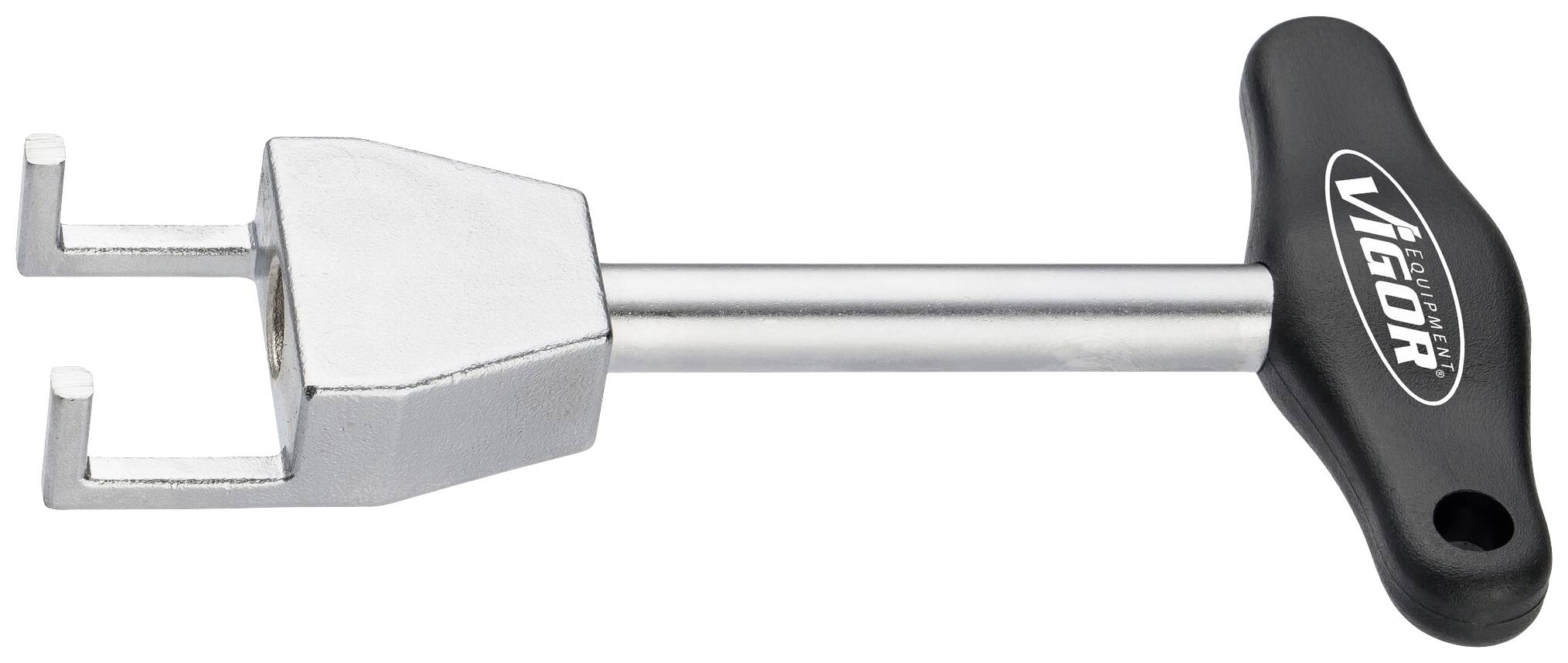 Un outil d'extraction en argent pour automobiles avec une poignée en T noire portant l'inscription 'VIGOR', utilisé pour retirer les bougies d'allumage.