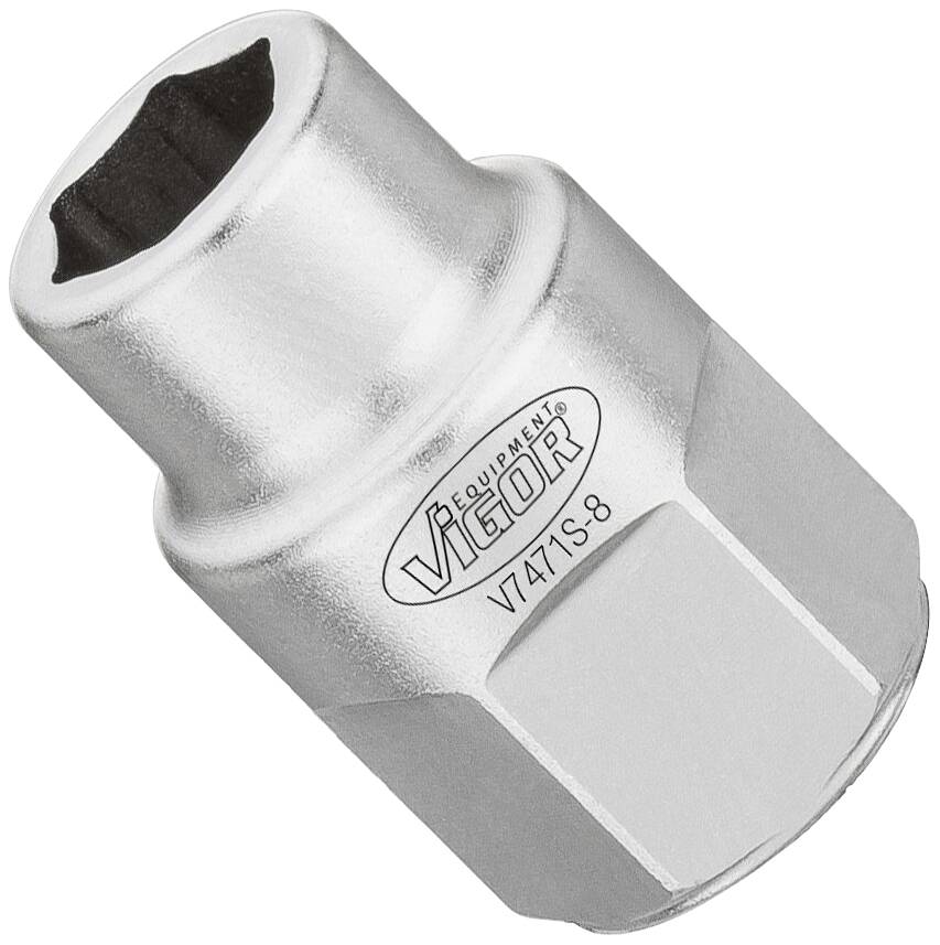Écrou hexagonal de Vigor, modèle VT4115-8, en métal argenté, à six côtés. Utilisé pour desserrer ou fixer des vis.