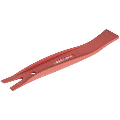 Outil de démontage en plastique rouge avec profil en V, adapté pour le retrait des garnitures et des connexions dans les véhicules.