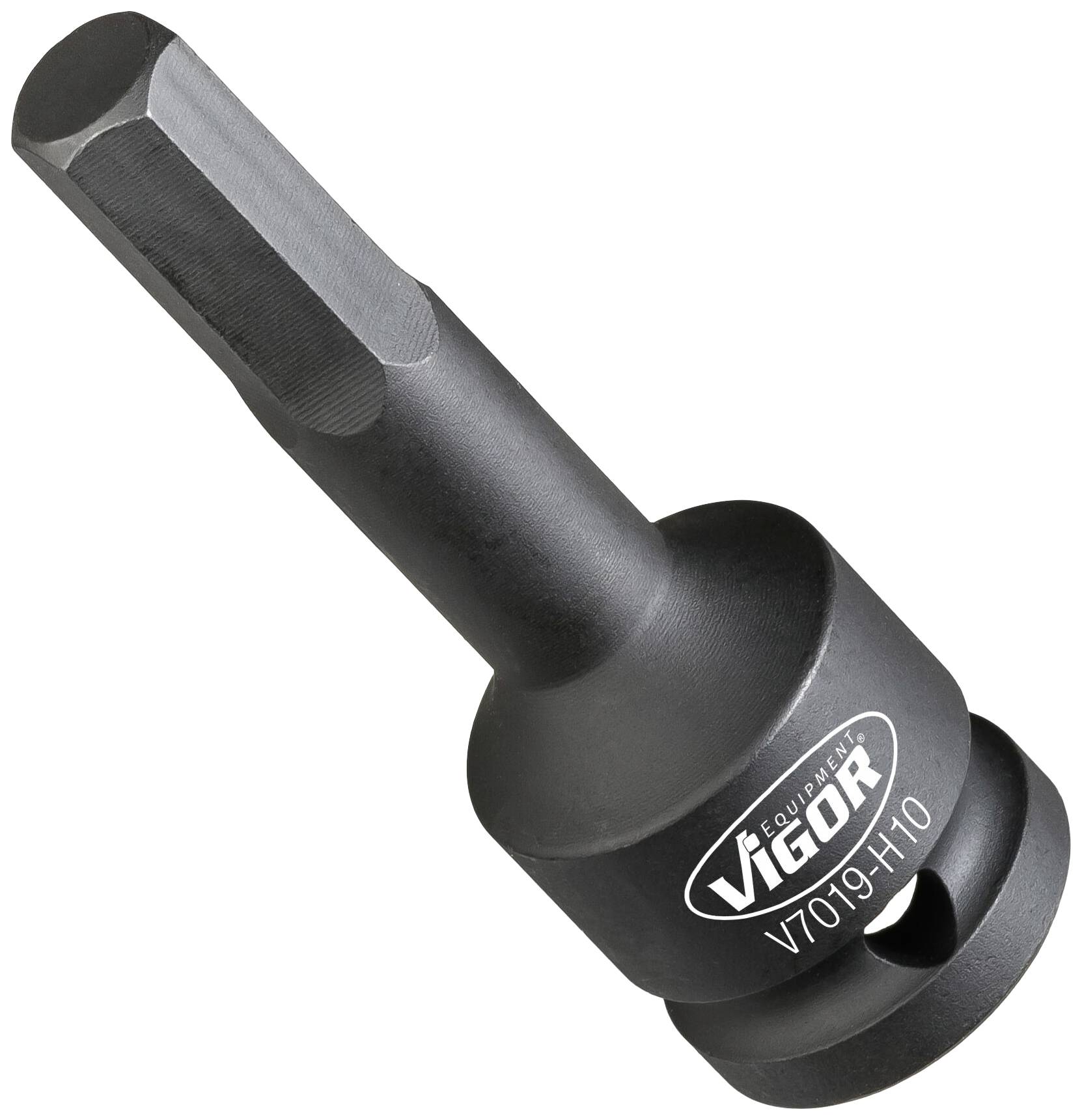 Un embout noir à pointe hexagonale portant l'inscription 'Vigor V7019-H10', adapté pour les travaux de vissage.