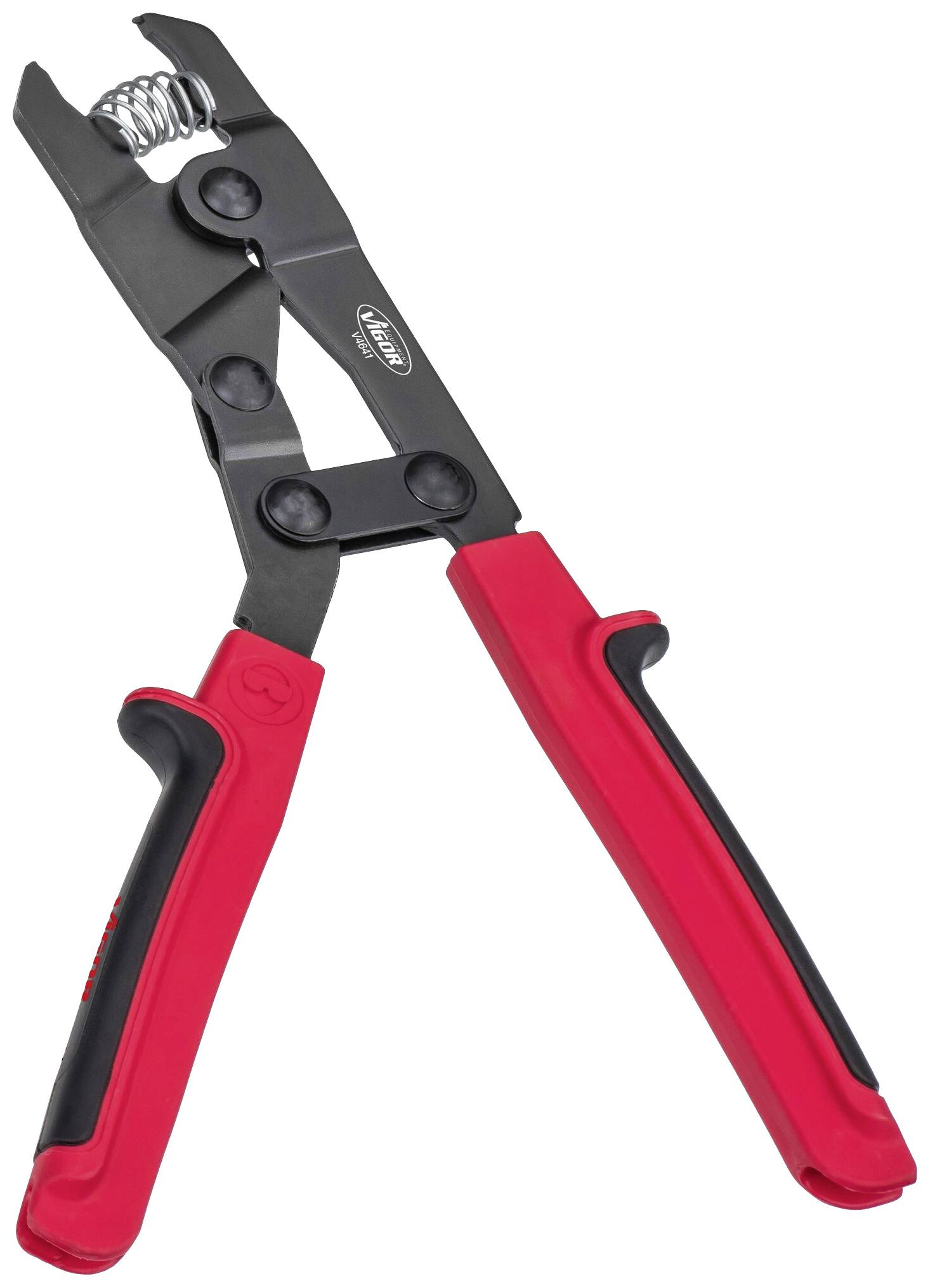 Pince rouge et noire avec mécanisme à ressort, utilisable pour des travaux de précision.