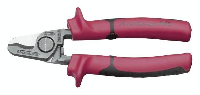 Coupe-câbles rouge avec poignées ergonomiques et tête de coupe tranchante. Idéal pour couper des fils et des câbles épais.