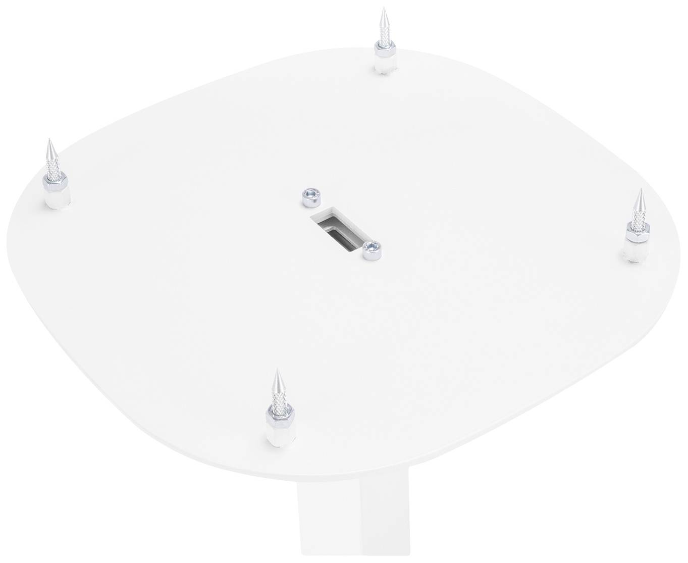 Plaque de base blanche, carrée, avec quatre pointes métalliques aux coins, probablement un support de fixation pour antennes ou équipement.