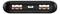 Batterie externe noire avec deux ports USB et un port Micro-USB au centre, tous marqués 'Input' et 'QC3.0'.