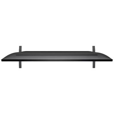 Étagère murale noire, minimaliste, avec deux supports. Forme rectangulaire, adaptée aux livres ou aux objets décoratifs.