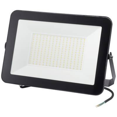 Un projecteur LED rectangulaire avec un cadre noir et de nombreuses petites diodes lumineuses sur un fond blanc. Adapté à l'éclairage extérieur.