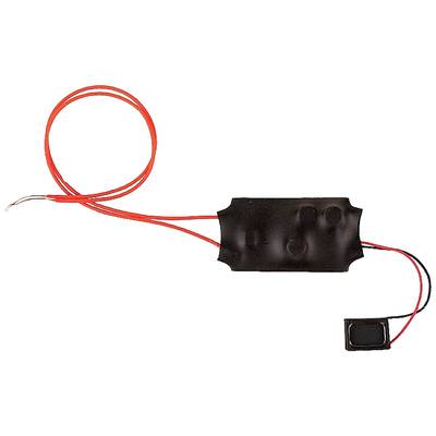 Un composant électrique noir et rouge avec des câbles, probablement un transformateur ou un adaptateur, encastré, avec deux câbles de connexion.