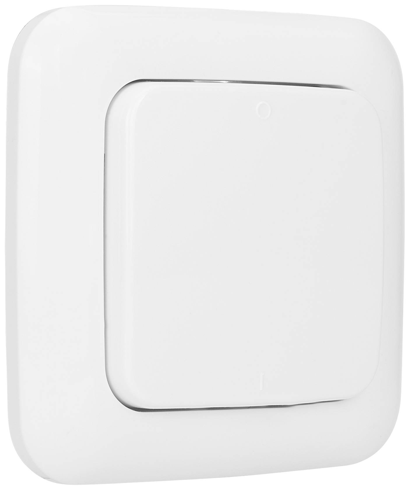 Un interrupteur blanc, carré, en gros plan. L'interrupteur fait partie d'un design moderne et minimaliste.