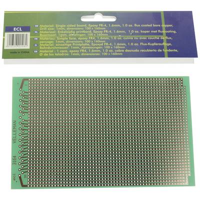 Carte de circuit imprimé unilatérale verte en époxy FR-4 avec trous métallisés. L'emballage décrit les spécifications de matériau et de dimensions.