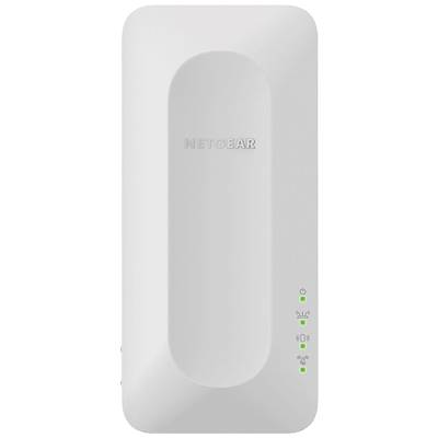 Un point d'accès Wi-Fi Netgear blanc avec des voyants LED pour l'alimentation, le Wi-Fi et la connexion Internet sur le côté droit de la façade.