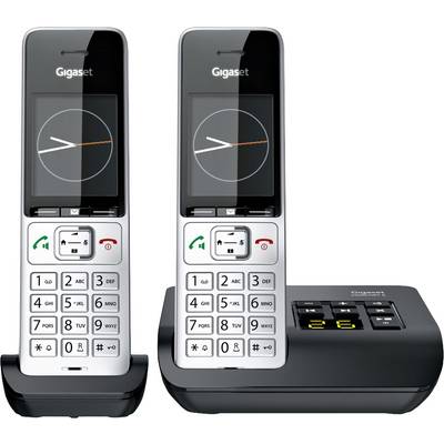 Deux téléphones sans fil avec station de base. Les téléphones ont de grandes touches et un écran. La base affiche un indicateur numérique.
