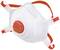 Masque respiratoire avec soupape et rubans rouges, adapté pour la protection contre les particules et les polluants.