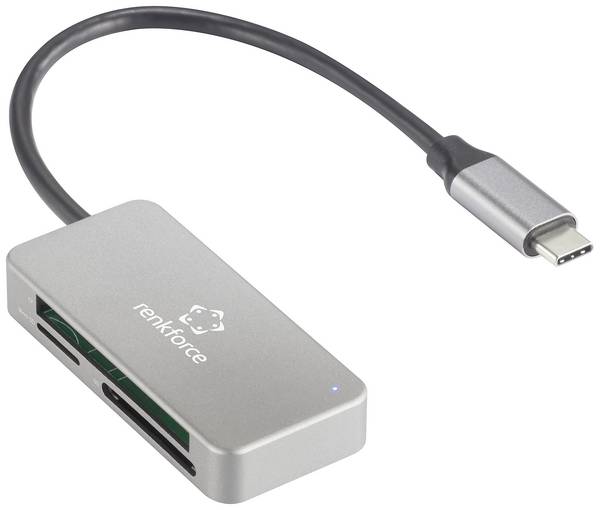 Renkforce  RF-PCR-210  Lecteur de carte mémoire externe    USB-C® (USB 3.2 Gen 1)  argent