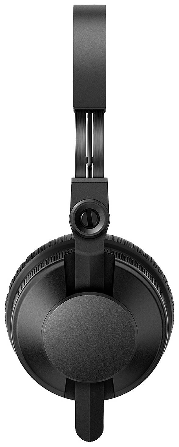 Un casque noir, disposé verticalement, montre le pavillon et la structure de l'arceau. Adapté pour l'écoute de musique et une utilisation en studio.