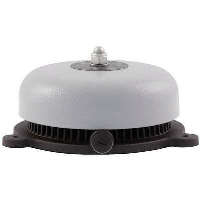 Ventilateur industriel rond gris en finition métallique, installé sur une base noire, avec des ailettes latérales visibles. Ventilateur à faible niveau sonore pour usage industriel.