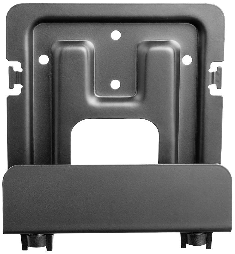 Support métallique de forme rectangulaire muni de quatre trous de fixation, adapté pour la fixation murale d'appareils ou d'accessoires.