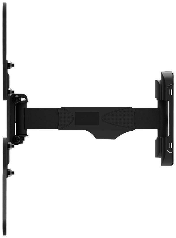 Un support de téléviseur mural orientable montre une vue latérale avec un bras articulé permettant un positionnement flexible de l'écran.