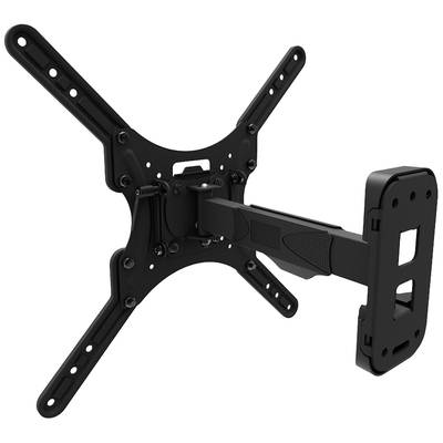Support TV noir avec bras articulé ; adapté pour une fixation murale. Plusieurs trous de vis visibles pour la fixation.