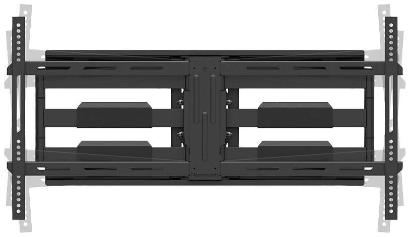 Un support mural noir pour téléviseur, vu de dessus, montrant des supports métalliques et des points de fixation.