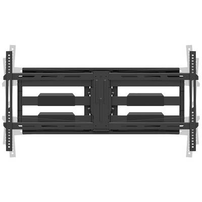 Un support mural noir pour téléviseur, vu de dessus, montrant des supports métalliques et des points de fixation.