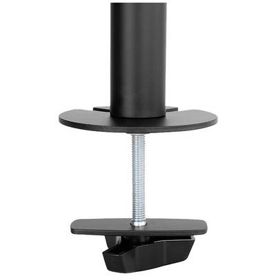 Pince de table en métal pour la fixation d'une tige verticale, avec un mécanisme à vis permettant un montage sécurisé sur le bord d'une table.